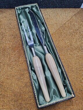 Vintage Peaso Solingen Germany 2 Piece Carving Set in Box Stainless Cutlery (C39
